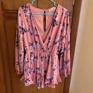 NWOT light pink/coral romper, L
